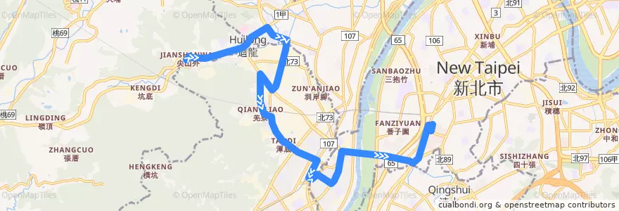 Mapa del recorrido 新北市 712 捷運迴龍站-捷運亞東醫院站 (去程) de la línea  en تايبيه الجديدة.