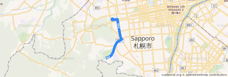 Mapa del recorrido 旭山公園線 de la línea  en 中央区.