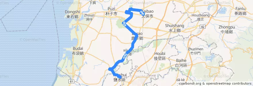 Mapa del recorrido 166(往鹽水_往程) de la línea  en Condado de Chiayi.