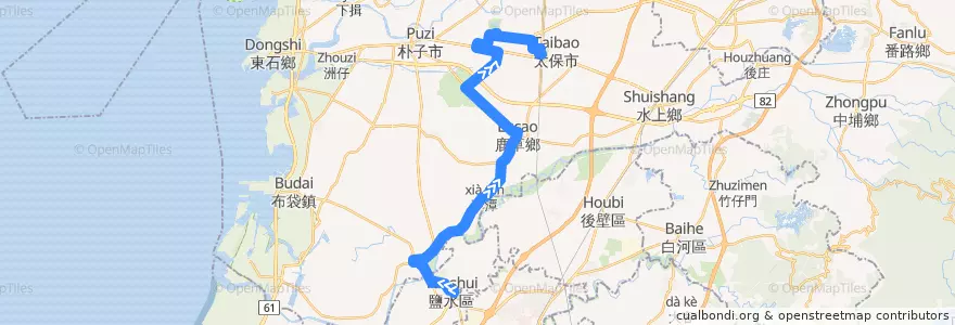 Mapa del recorrido 166(往高鐵嘉義站_返程) de la línea  en Comté de Chiayi.