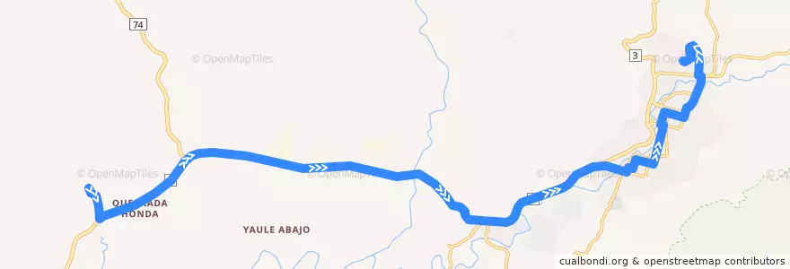 Mapa del recorrido Ruta 5: Quebrada Honda -> Hospital Regional de la línea  en Matagalpa (Municipio).