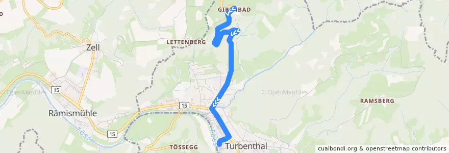 Mapa del recorrido Bus 805: Girenbad b. Turbenthal => Turbenthal, Bahnhof de la línea  en Turbenthal.