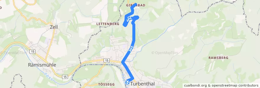 Mapa del recorrido Bus 805: Turbenthal, Bahnhof => Girenbad b. Turbenthal de la línea  en Turbenthal.