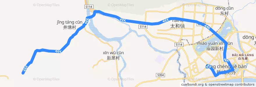 Mapa del recorrido 清远221路公交（西门塘公交总站→新华生态园） de la línea  en Цинъюань.