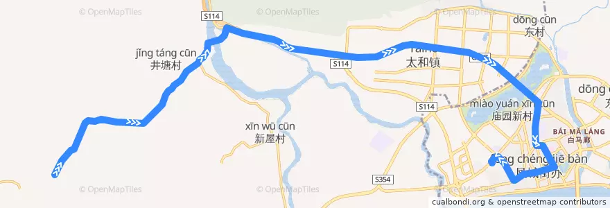 Mapa del recorrido 清远221路公交（新华生态园→西门塘公交总站） de la línea  en Qingyuan City.
