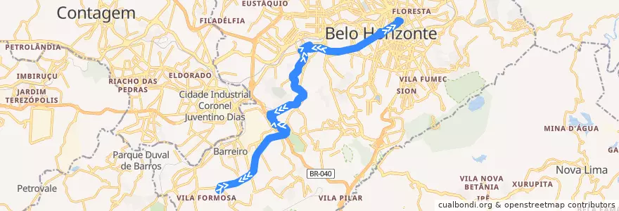 Mapa del recorrido 30 - Estação Diamante/Centro (direta) de la línea  en Belo Horizonte.
