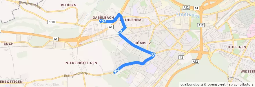 Mapa del recorrido Bus 25: Bümpliz => Gäbelbach de la línea  en Bern.