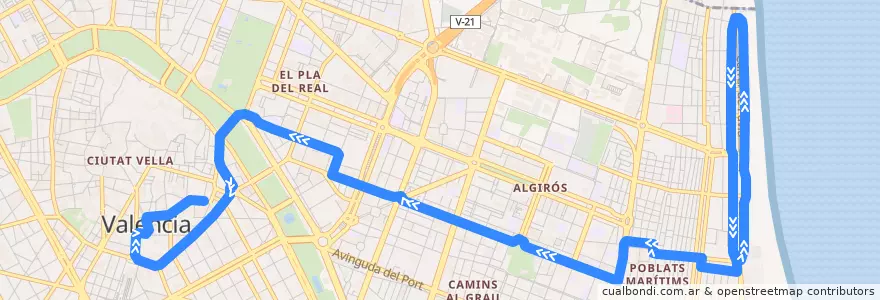Mapa del recorrido Bus 32: Passeig Marítim => Pl. de l'Ajuntament de la línea  en Comarca de València.