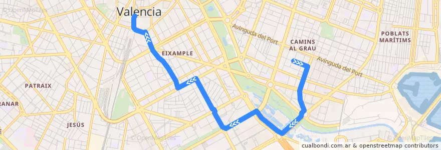 Mapa del recorrido Bus 35: C. Arts i Ciències/I. Canàries => Pl. Ajuntament de la línea  en Comarca de València.