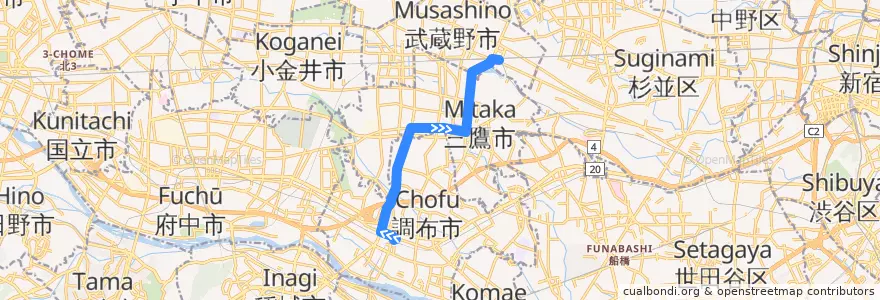 Mapa del recorrido Bus 吉06 調布駅北口 -> 吉祥寺駅 de la línea  en Tokio.