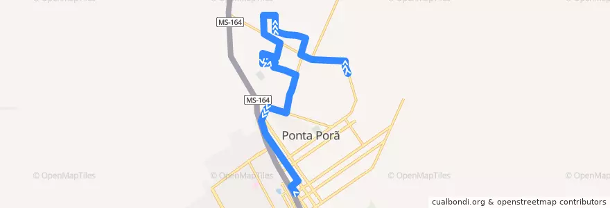 Mapa del recorrido Via Ipês (Terminal -> Coopha) de la línea  en Ponta Porã.