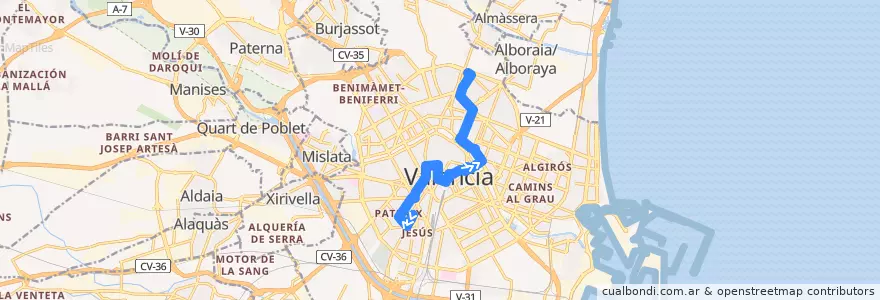 Mapa del recorrido Bus 11: Patraix => Orriols (Día de Mercado) de la línea  en Comarca de València.