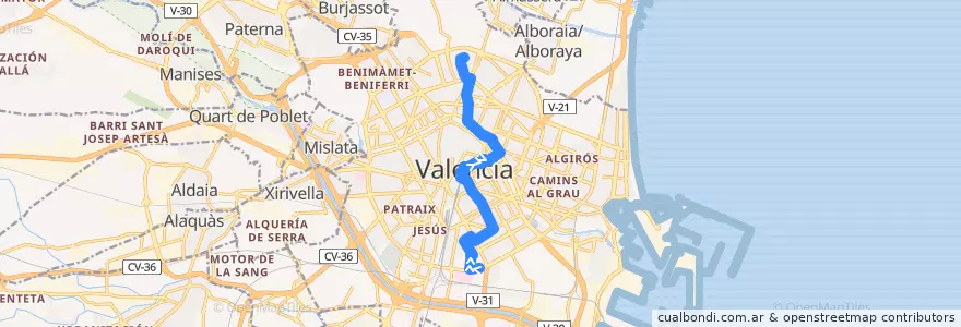 Mapa del recorrido Bus 6: Nou Hospital la Fe => Torrefiel (Día de Mercado) de la línea  en Comarca de València.
