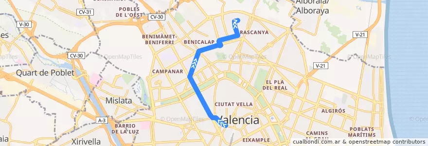 Mapa del recorrido Bus 60: Av. de l'Oest => Torrefiel (Día de Mercado) de la línea  en Comarca de València.