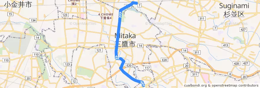 Mapa del recorrido Bus 吉03 仙川-> 吉祥寺駅 de la línea  en Tokyo.
