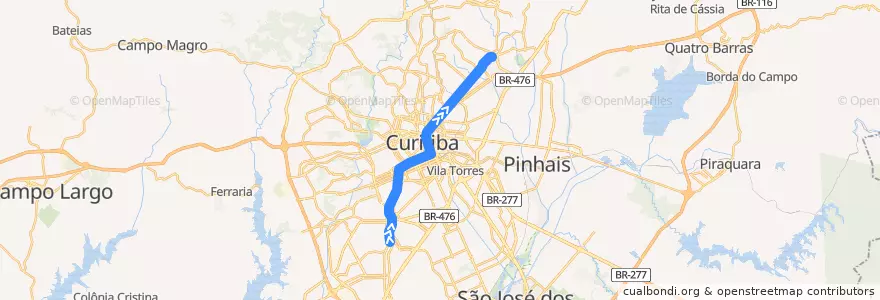 Mapa del recorrido Santa Cândida / Capão Raso de la línea  en Куритиба.