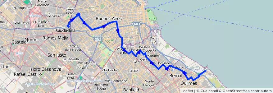 Mapa del recorrido A Ciudadela-Quilmes de la línea 85 en 아르헨티나.