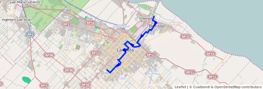 Mapa del recorrido A de la línea 214 en 布宜诺斯艾利斯省.