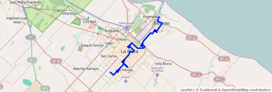 Mapa del recorrido A de la línea 214 en Province de Buenos Aires.