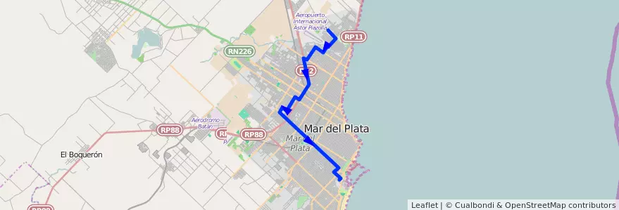 Mapa del recorrido A de la línea 563 en مار ديل بلاتا.