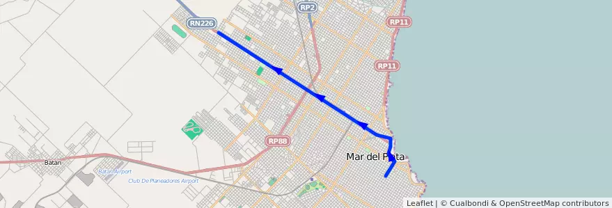 Mapa del recorrido A de la línea 512 en مار ديل بلاتا.