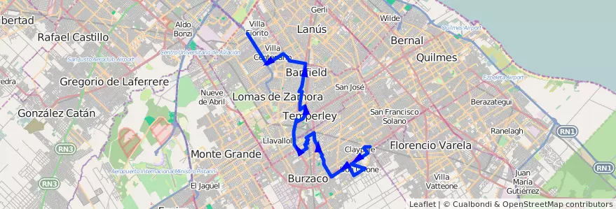Mapa del recorrido A Pte.La Noria-Claypo de la línea 318 en Buenos Aires.