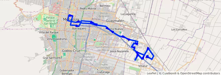 Mapa del recorrido A25 - Escorihuela por Carril Nacional - Parque de Descanso  de la línea G02 en メンドーサ州.