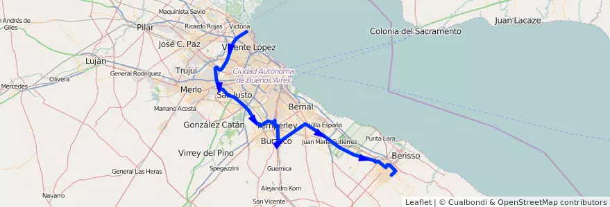 Mapa del recorrido Adrogué de la línea 338 (TALP) en Buenos Aires.