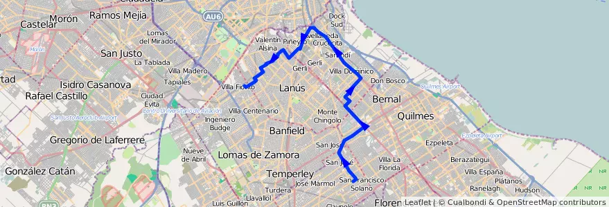 Mapa del recorrido B B. San Jose-Fiorito de la línea 247 en 부에노스아이레스주.