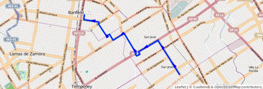 Mapa del recorrido B Banfield-Almte.Brow de la línea 278 en Partido de Lomas de Zamora.