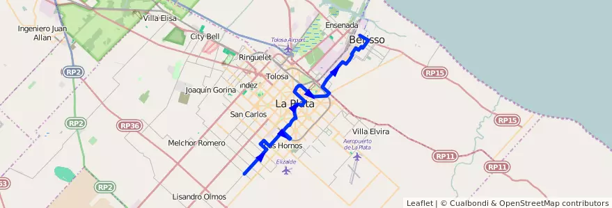 Mapa del recorrido B (desde 167) de la línea 214 en Buenos Aires.