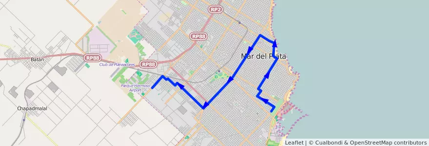 Mapa del recorrido B de la línea 591 en مار ديل بلاتا.