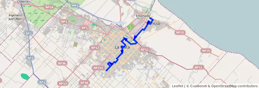 Mapa del recorrido B de la línea 214 en 布宜诺斯艾利斯省.