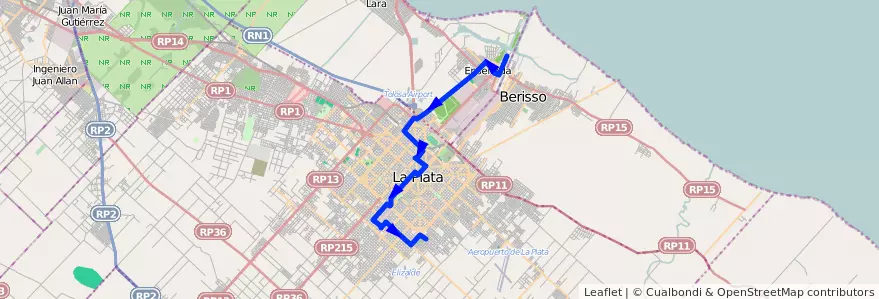 Mapa del recorrido B de la línea 307 en 布宜诺斯艾利斯省.