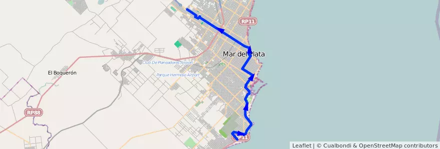 Mapa del recorrido B de la línea 511 en Mar del Plata.