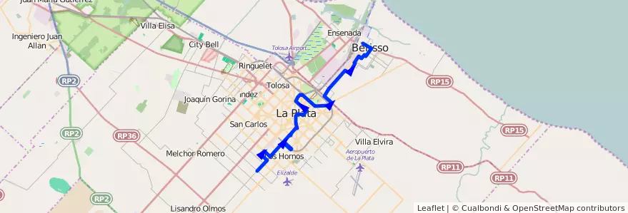 Mapa del recorrido B de la línea 214 en 布宜诺斯艾利斯省.
