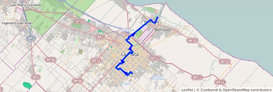 Mapa del recorrido B de la línea 307 en Provincia di Buenos Aires.