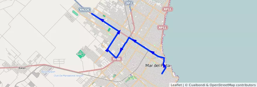 Mapa del recorrido B de la línea 512 en مار ديل بلاتا.