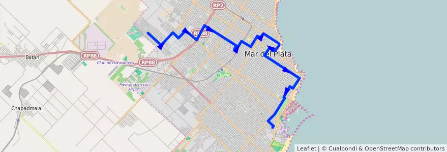 Mapa del recorrido B de la línea 571 en مار ديل بلاتا.
