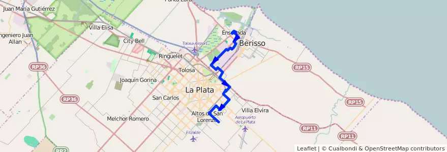 Mapa del recorrido B Monasterio de la línea 275 en Буэнос-Айрес.