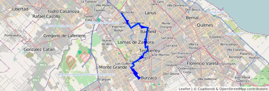 Mapa del recorrido B Pte.La Noria-Claypo de la línea 318 en Provincia di Buenos Aires.