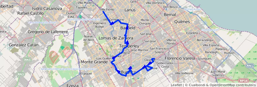 Mapa del recorrido B Pte.La Noria-Claypo de la línea 318 en ブエノスアイレス州.