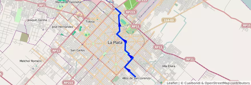 Mapa del recorrido B uom de la línea 275 en Partido de La Plata.