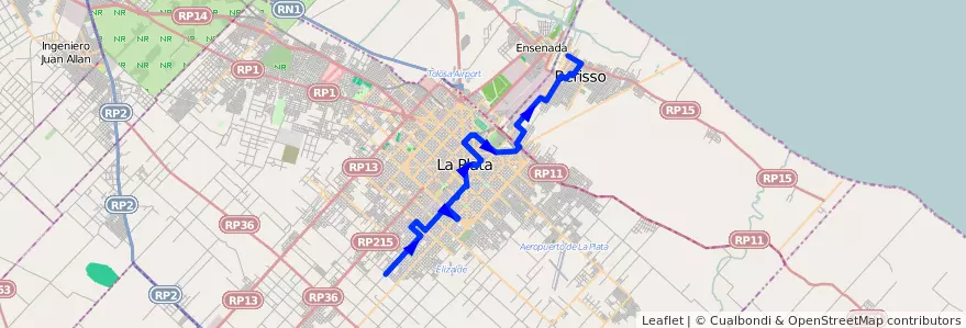Mapa del recorrido B x64 (desde 167) de la línea 214 en Буэнос-Айрес.