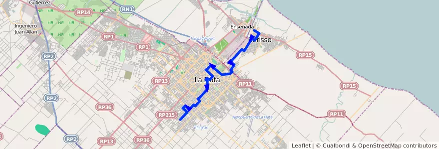 Mapa del recorrido B x64 de la línea 214 en Буэнос-Айрес.