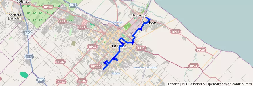Mapa del recorrido B x64 de la línea 214 en ブエノスアイレス州.