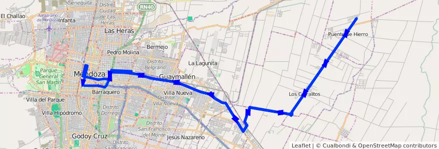 Mapa del recorrido B22 - Corralitos por Carril Godoy Cruz de la línea G02 en Мендоса.