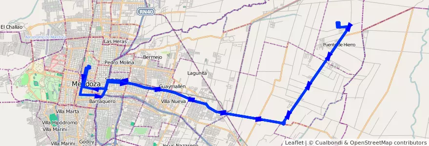 Mapa del recorrido B22 - Corralitos por Carril Godoy Cruz - KM. 14 - Grilli de la línea G02 en メンドーサ州.
