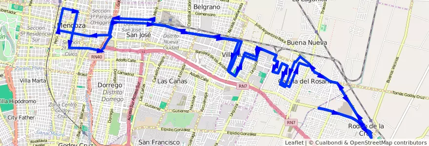 Mapa del recorrido B23 - Santa Ana por Carril Godoy Cruz de la línea G02 en メンドーサ州.