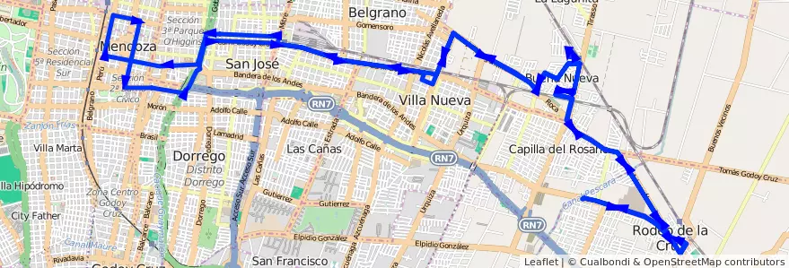 Mapa del recorrido B25 - Buena Nueva de la línea G02 en Мендоса.